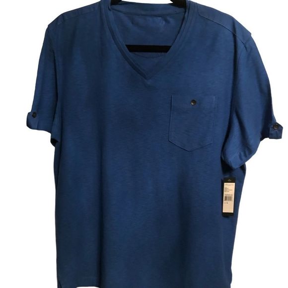 Kenneth Cole New York V Neck Pocket T-Shirt, 100% cotton in Caribbean Bl… - Picture 3 of 8